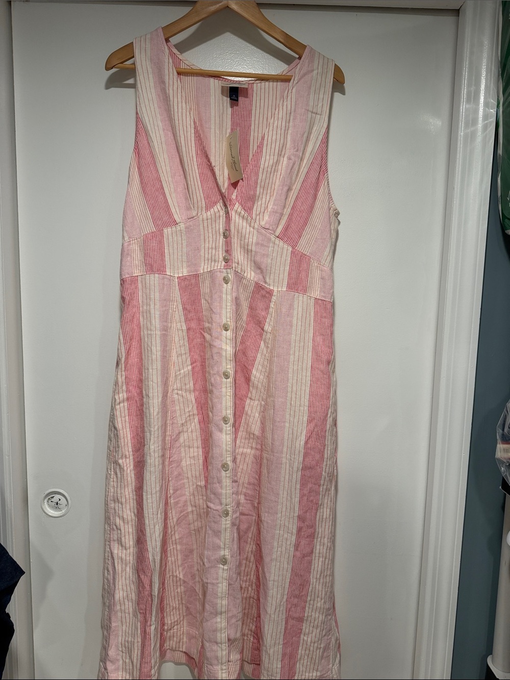 Sleeveless Pink Stripe Button-Front Midi Dress XL